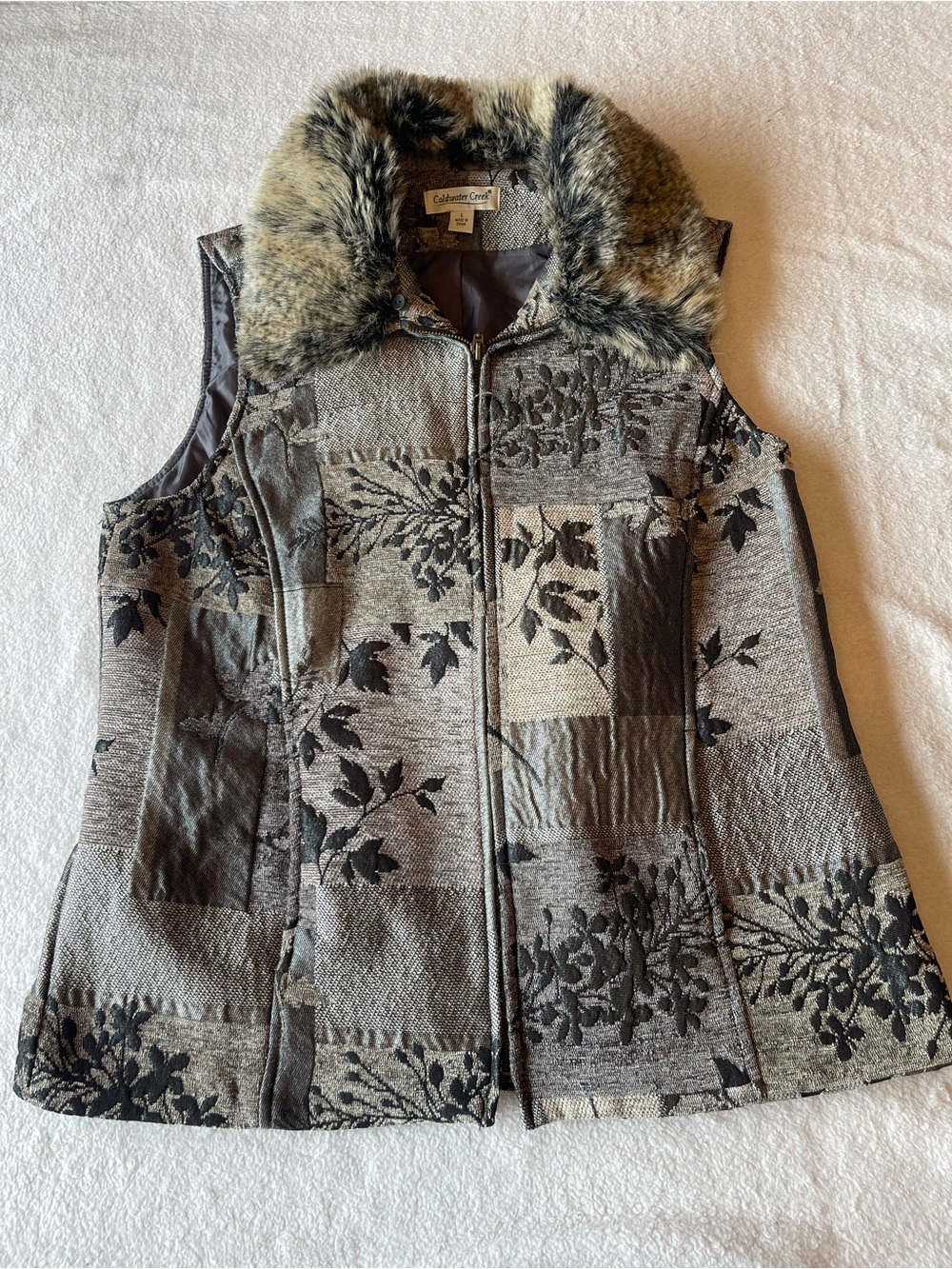 Coldwater Creek Patchwork & Faux Fur Statement Vest Size L